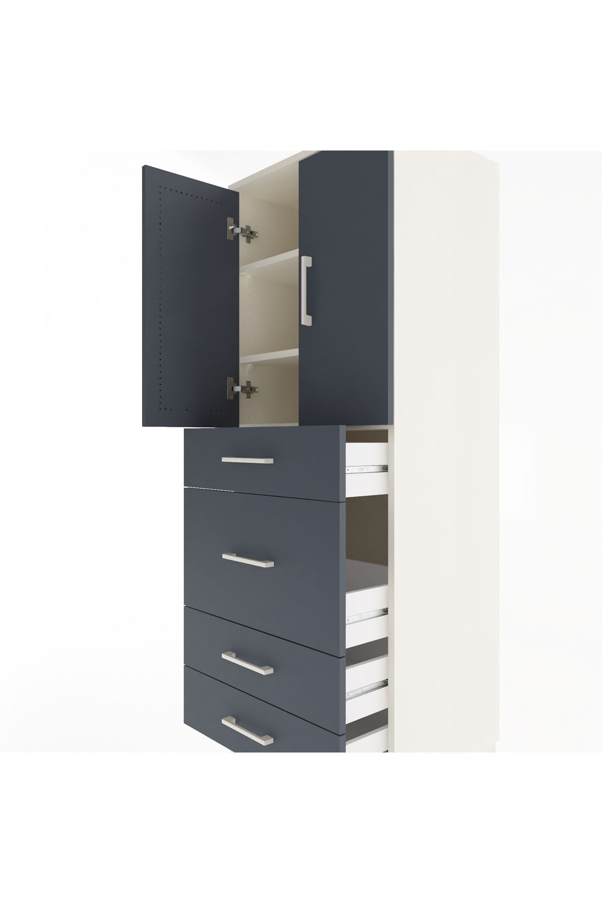 Hyperion Dolap 3 Raflı 4 Çekmeceli 2 Kapaklı 60x44x163 Aytaşı-Antrasit