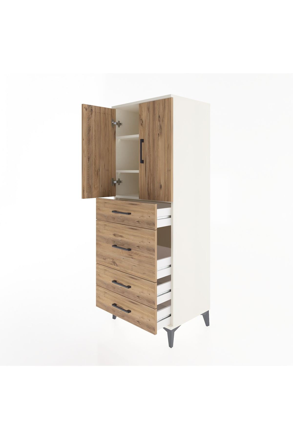 Hyperion Dolap 3 Raflı 4 Çekmeceli 2 Kapaklı 60x44x163 - S53M025V3B