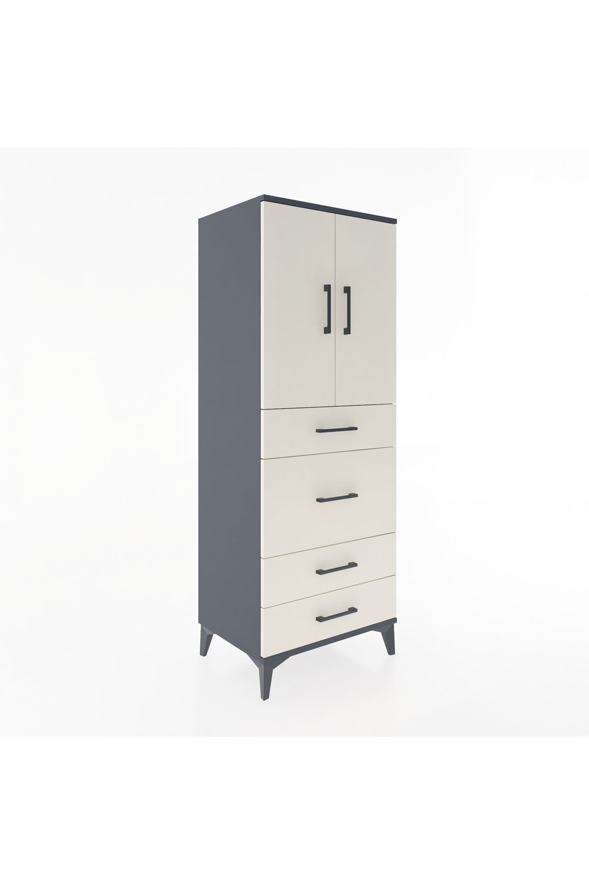 Hyperion Dolap 3 Raflı 4 Çekmeceli 2 Kapaklı 60x44x163 Antrasit-Aytaşı