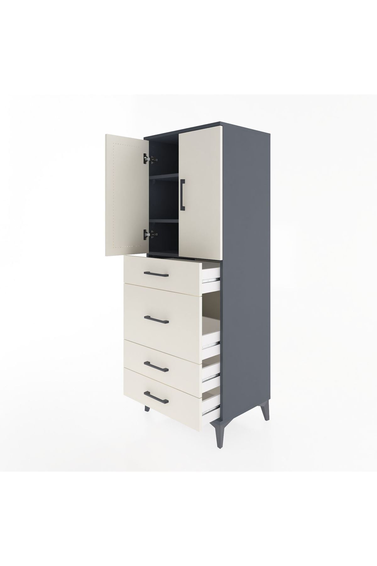 Hyperion Dolap 3 Raflı 4 Çekmeceli 2 Kapaklı 60x44x163 Antrasit-Aytaşı