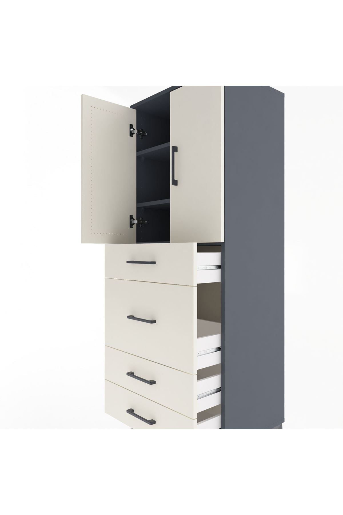 Hyperion Dolap 3 Raflı 4 Çekmeceli 2 Kapaklı 60x44x163 Antrasit-Aytaşı