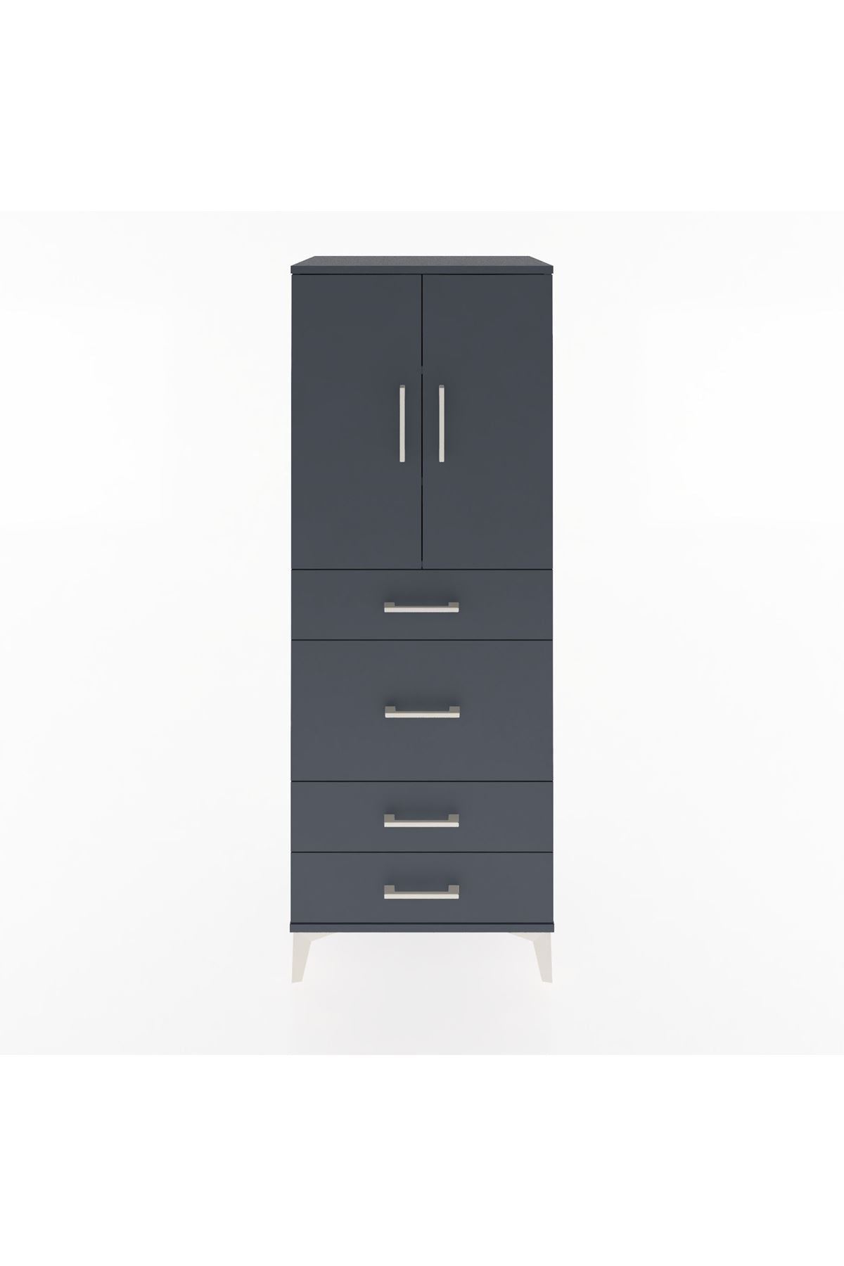 Hyperion Dolap 3 Raflı 4 Çekmeceli 2 Kapaklı 60x44x163 Antrasit-Antrasit