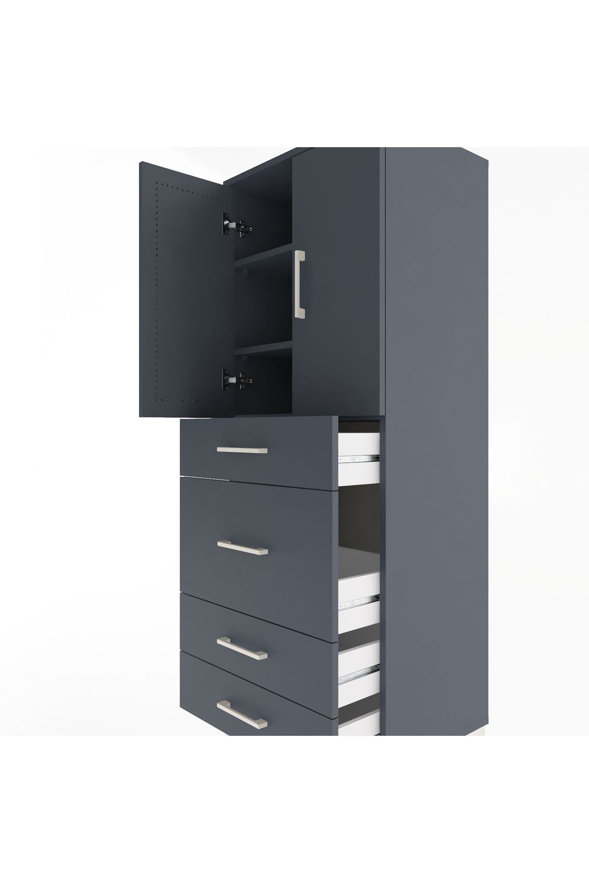 Hyperion Dolap 3 Raflı 4 Çekmeceli 2 Kapaklı 60x44x163 Antrasit-Antrasit