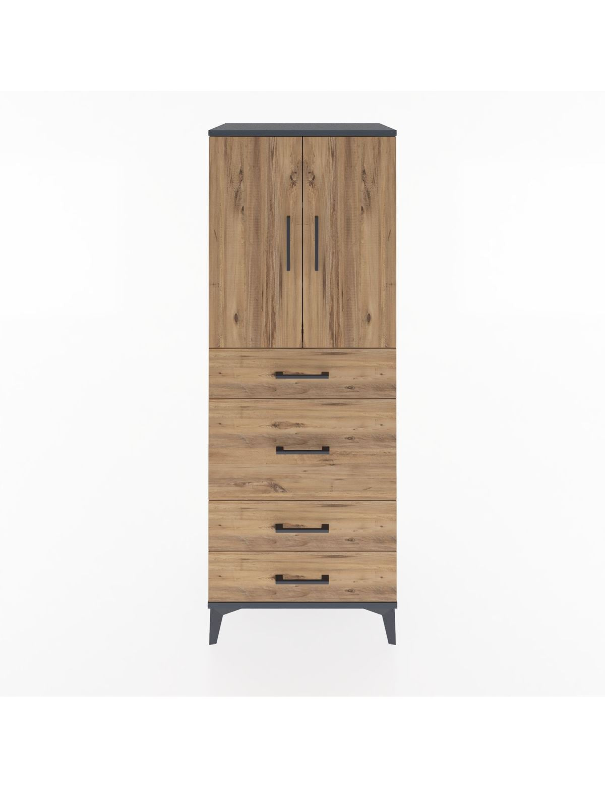 Hyperion Dolap 3 Raflı 4 Çekmeceli 2 Kapaklı 60x44x163 Antrasit-Çam