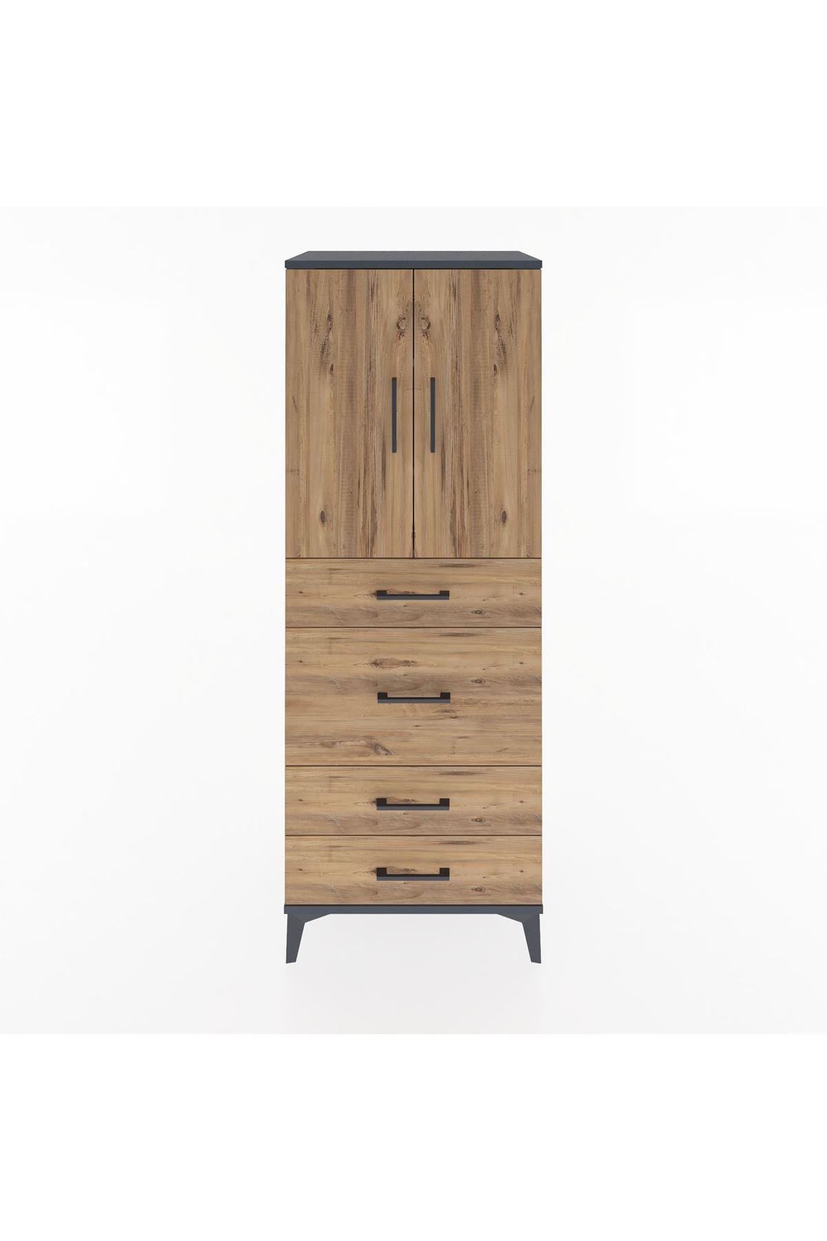 Hyperion Dolap 3 Raflı 4 Çekmeceli 2 Kapaklı 60x44x163 Antrasit-Çam