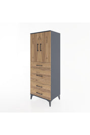 Hyperion Dolap 3 Raflı 4 Çekmeceli 2 Kapaklı 60x44x163 Antrasit-Çam