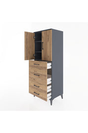 Hyperion Dolap 3 Raflı 4 Çekmeceli 2 Kapaklı 60x44x163 Antrasit-Çam