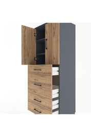 Hyperion Dolap 3 Raflı 4 Çekmeceli 2 Kapaklı 60x44x163 Antrasit-Çam