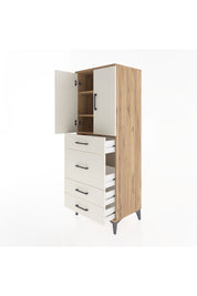 Hyperion Dolap 3 Raflı 4 Çekmeceli 2 Kapaklı 60x44x163 Çam-Aytaşı