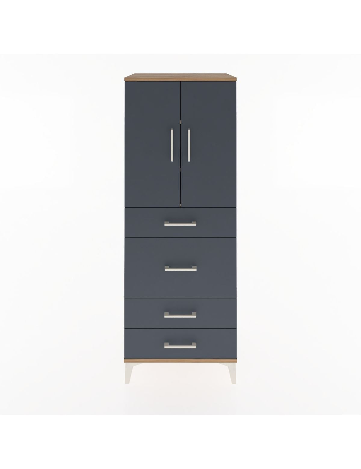 Hyperion Dolap 3 Raflı 4 Çekmeceli 2 Kapaklı 60x44x163 Çam-Antrasit