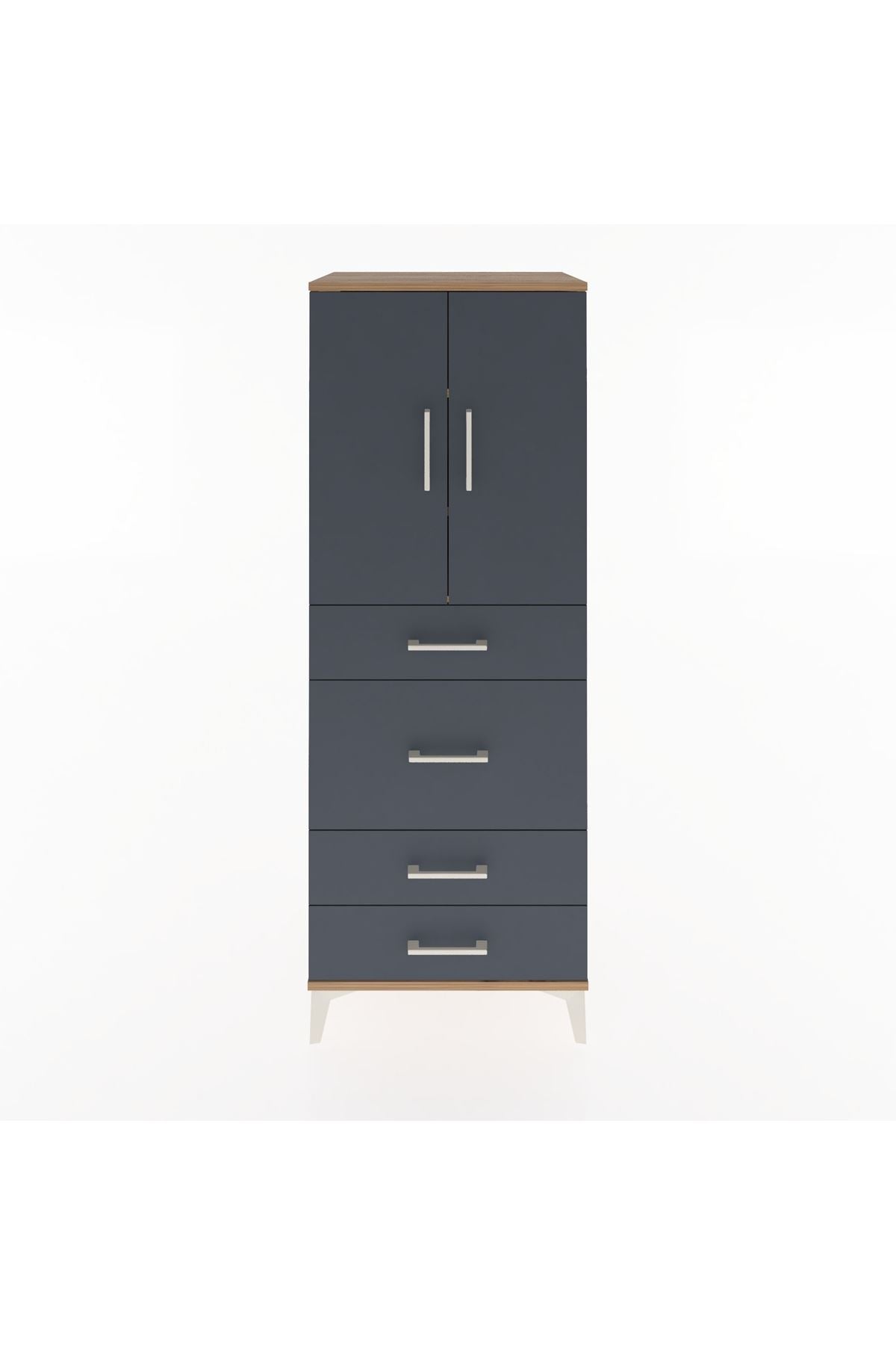 Hyperion Dolap 3 Raflı 4 Çekmeceli 2 Kapaklı 60x44x163 Çam-Antrasit