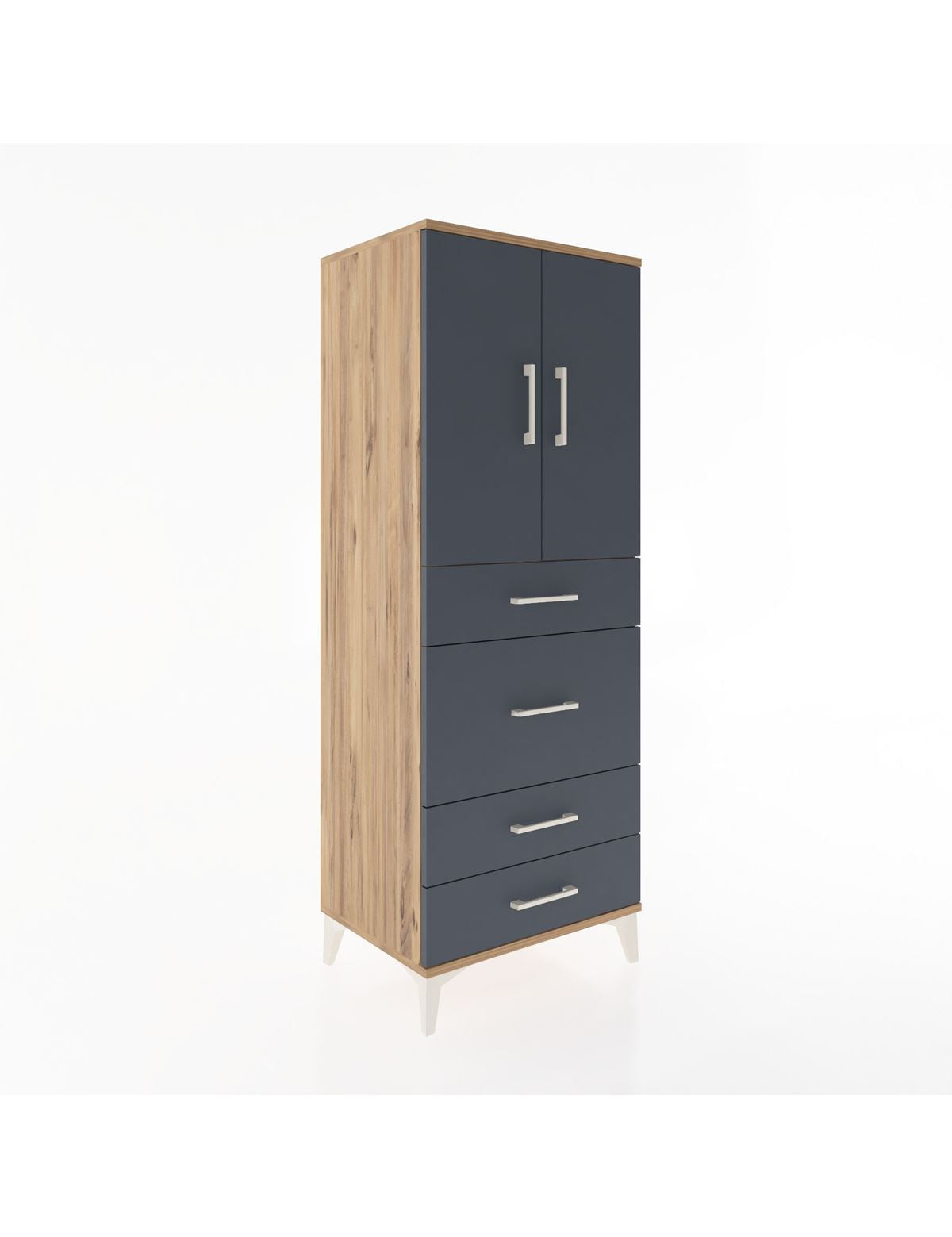 Hyperion Dolap 3 Raflı 4 Çekmeceli 2 Kapaklı 60x44x163 Çam-Antrasit