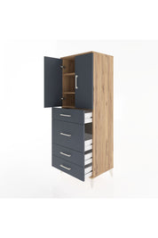 Hyperion Dolap 3 Raflı 4 Çekmeceli 2 Kapaklı 60x44x163 Çam-Antrasit