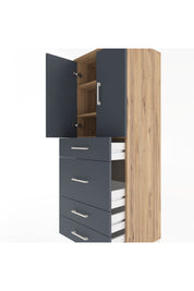 Hyperion Dolap 3 Raflı 4 Çekmeceli 2 Kapaklı 60x44x163 Çam-Antrasit