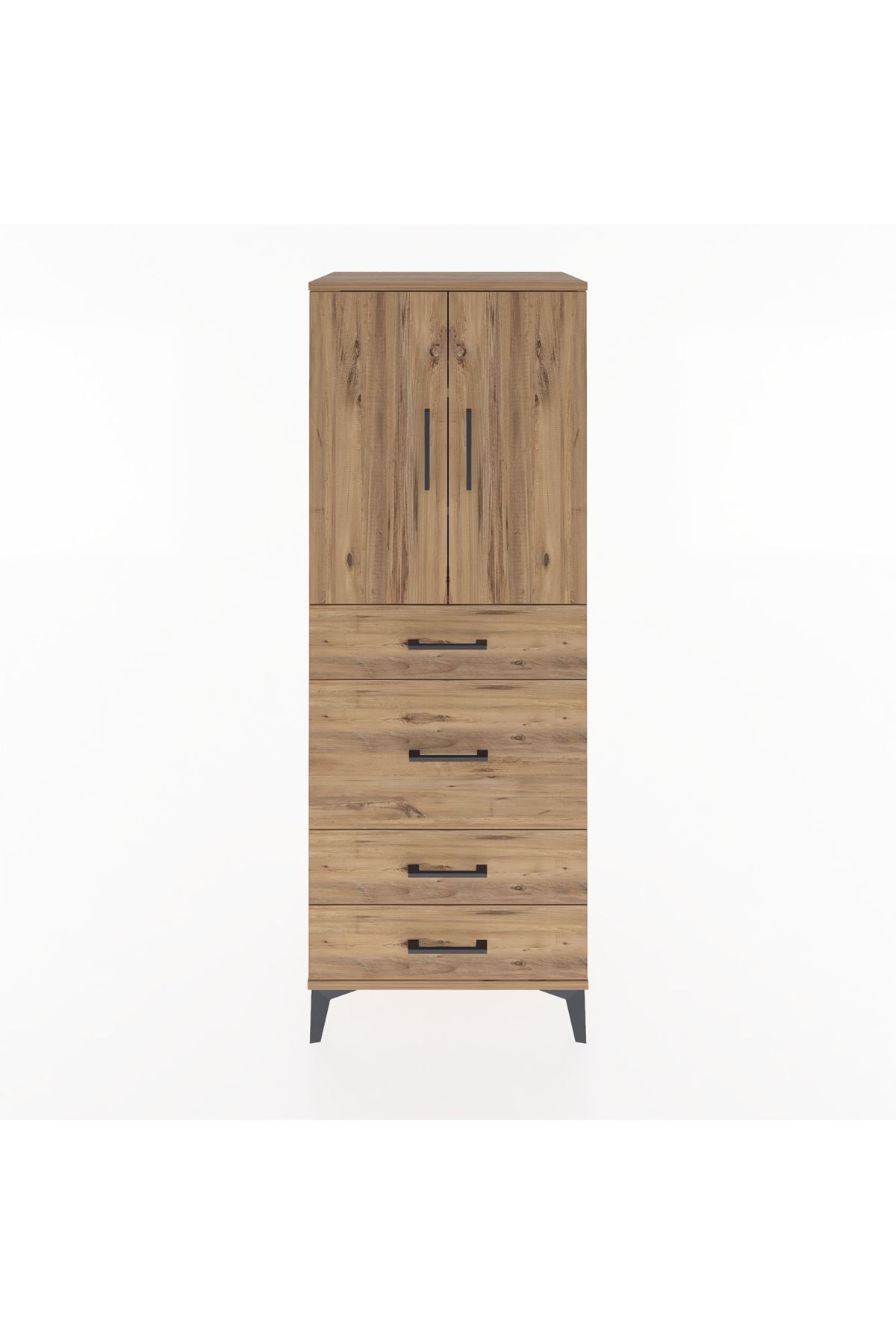 Hyperion Dolap 3 Raflı 4 Çekmeceli 2 Kapaklı 60x44x163 Çam-Çam