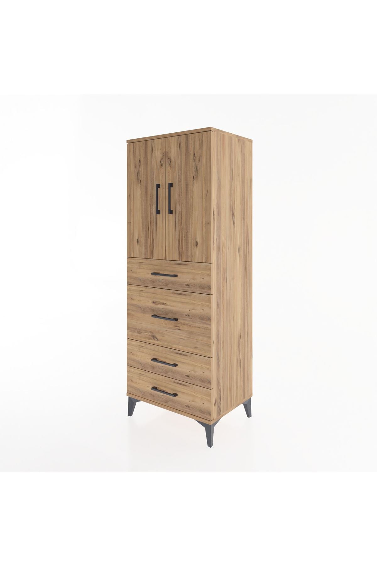 Hyperion Dolap 3 Raflı 4 Çekmeceli 2 Kapaklı 60x44x163 Çam-Çam