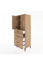 Hyperion Dolap 3 Raflı 4 Çekmeceli 2 Kapaklı 60x44x163 Çam-Çam
