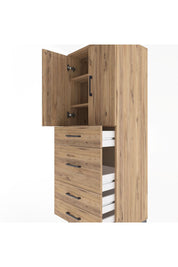 Hyperion Dolap 3 Raflı 4 Çekmeceli 2 Kapaklı 60x44x163 Çam-Çam