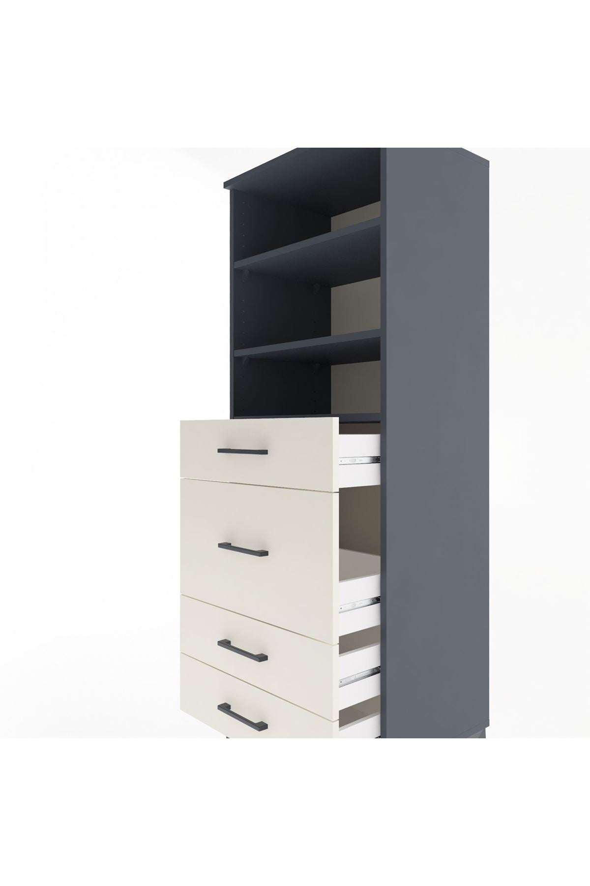 Hyperion Dolap 3 Raflı 4 Çekmeceli 60x44x163 Antrasit-Aytaşı