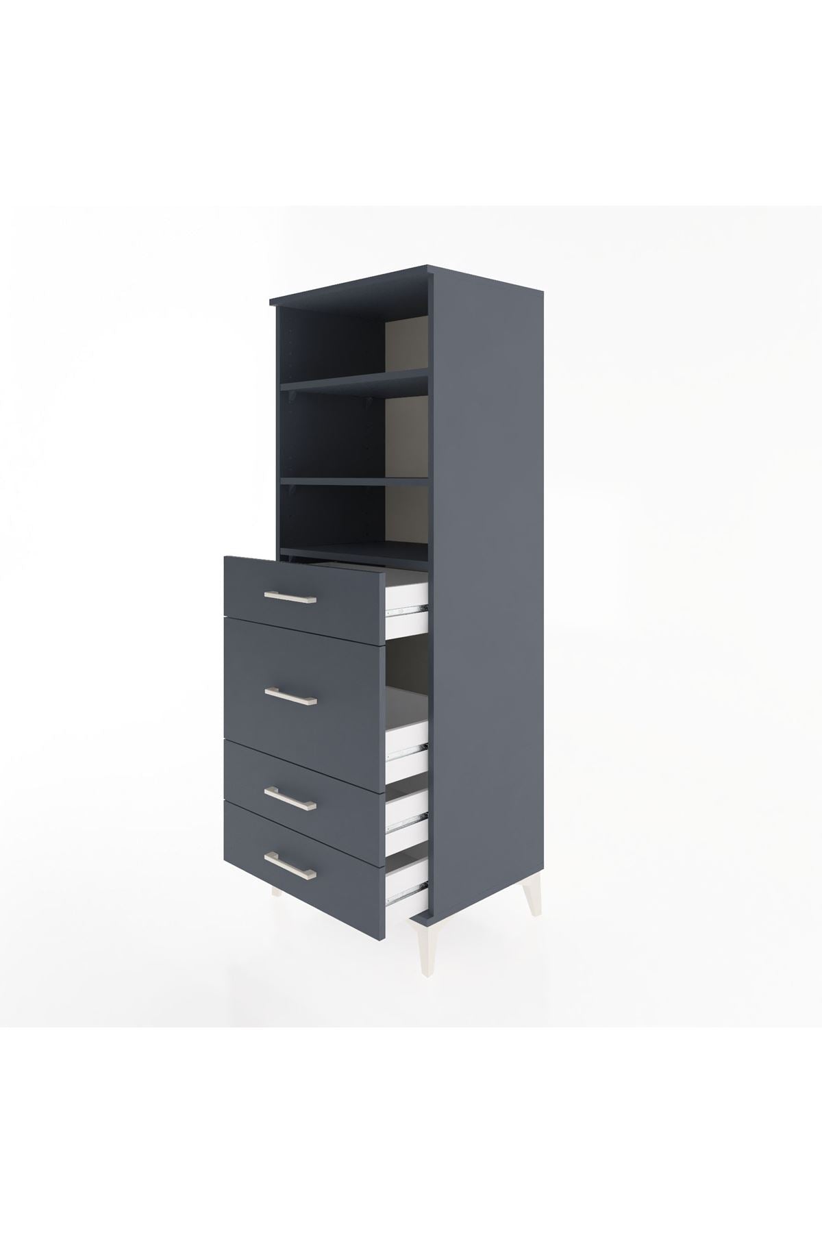 Hyperion Dolap 3 Raflı 4 Çekmeceli 60x44x163 Antrasit-Antrasit