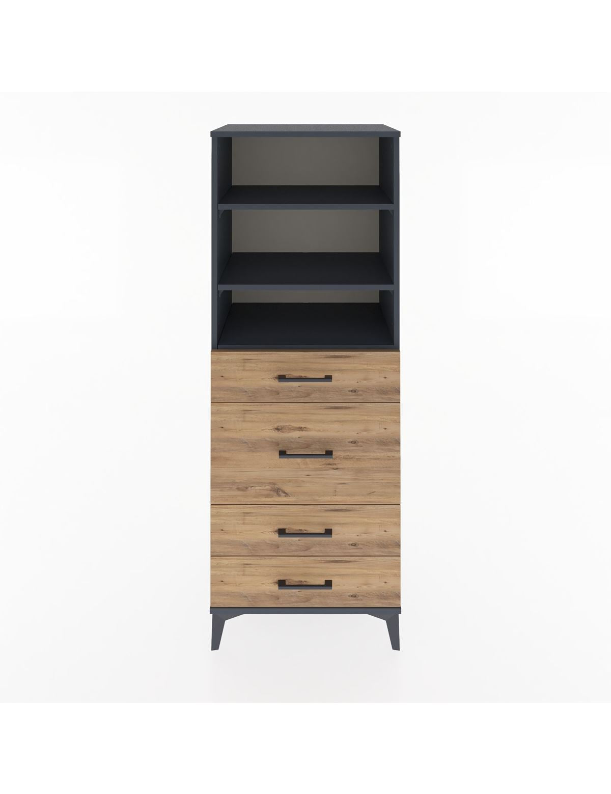 Hyperion Dolap 3 Raflı 4 Çekmeceli 60x44x163 Antrasit-Çam