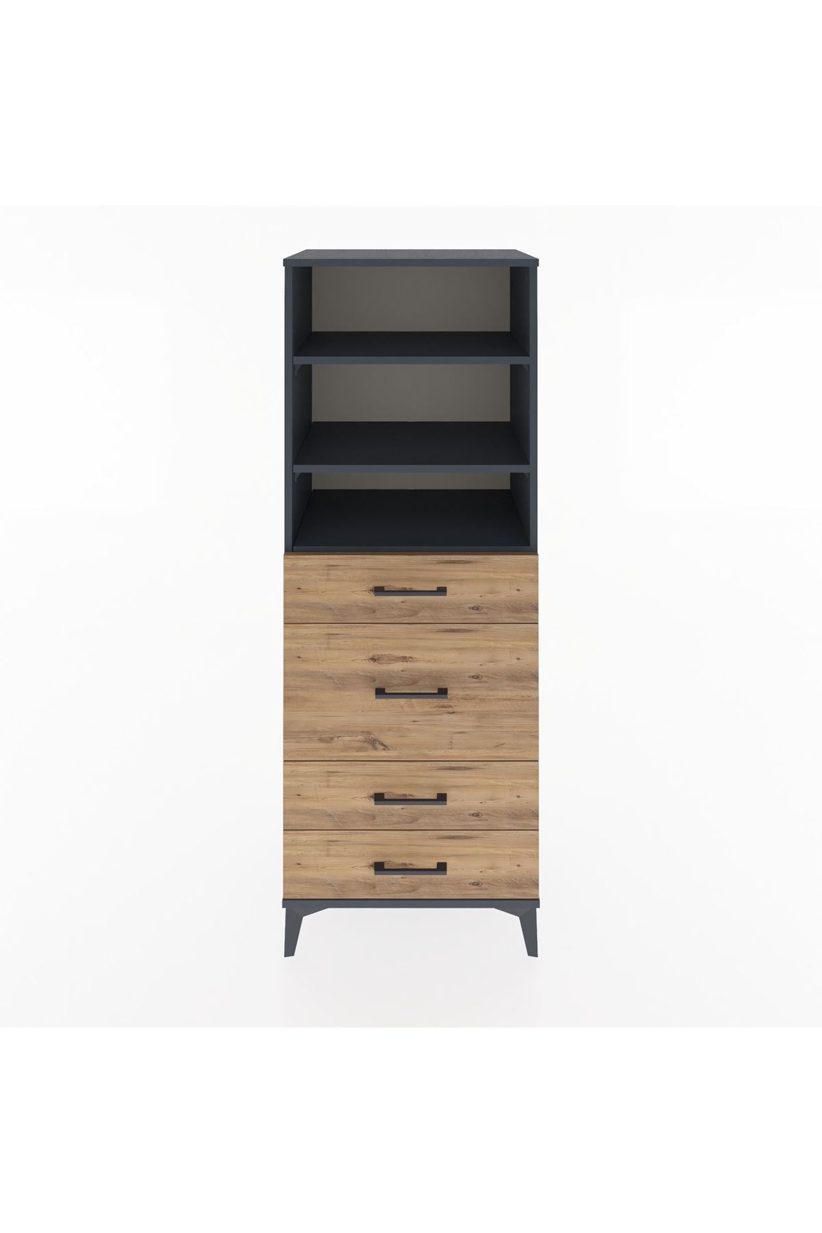 Hyperion Dolap 3 Raflı 4 Çekmeceli 60x44x163 Antrasit-Çam