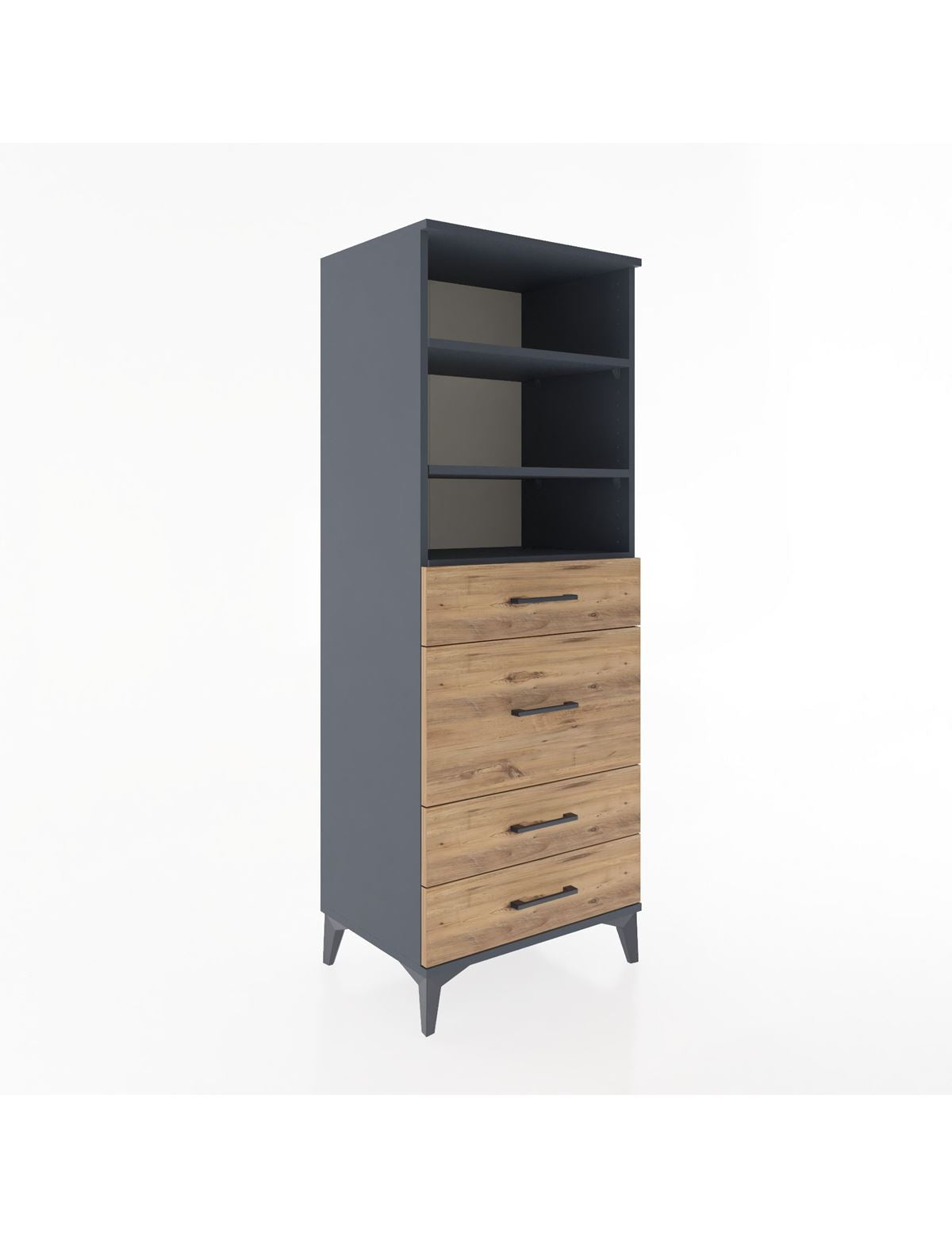 Hyperion Dolap 3 Raflı 4 Çekmeceli 60x44x163 Antrasit-Çam