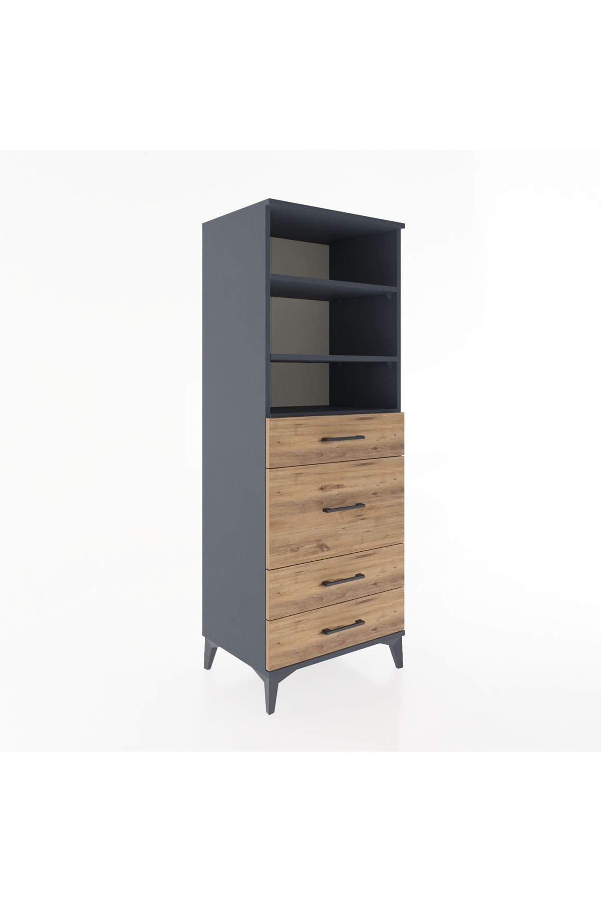 Hyperion Dolap 3 Raflı 4 Çekmeceli 60x44x163 Antrasit-Çam