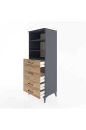 Hyperion Dolap 3 Raflı 4 Çekmeceli 60x44x163 Antrasit-Çam