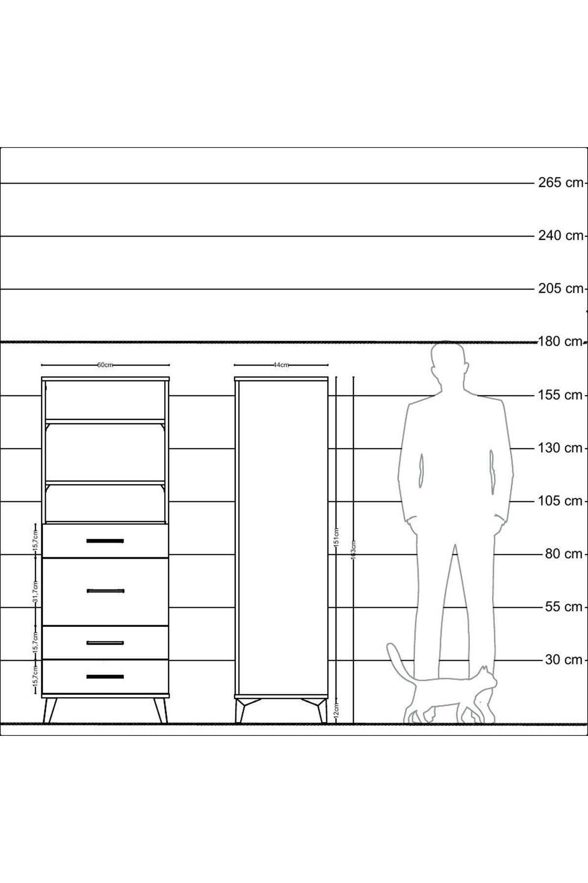 Hyperion Dolap 3 Raflı 4 Çekmeceli 60x44x163 Çam-Antrasit
