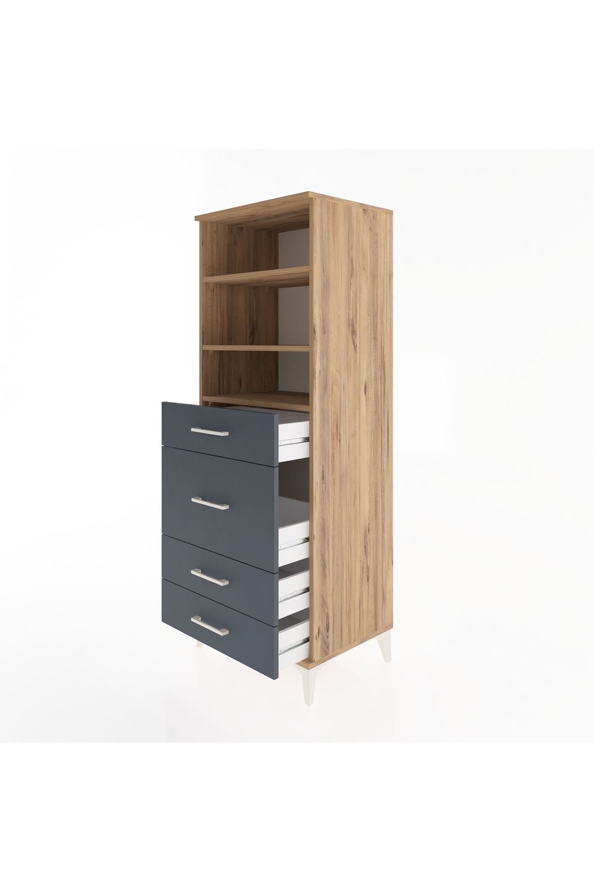 Hyperion Dolap 3 Raflı 4 Çekmeceli 60x44x163 Çam-Antrasit