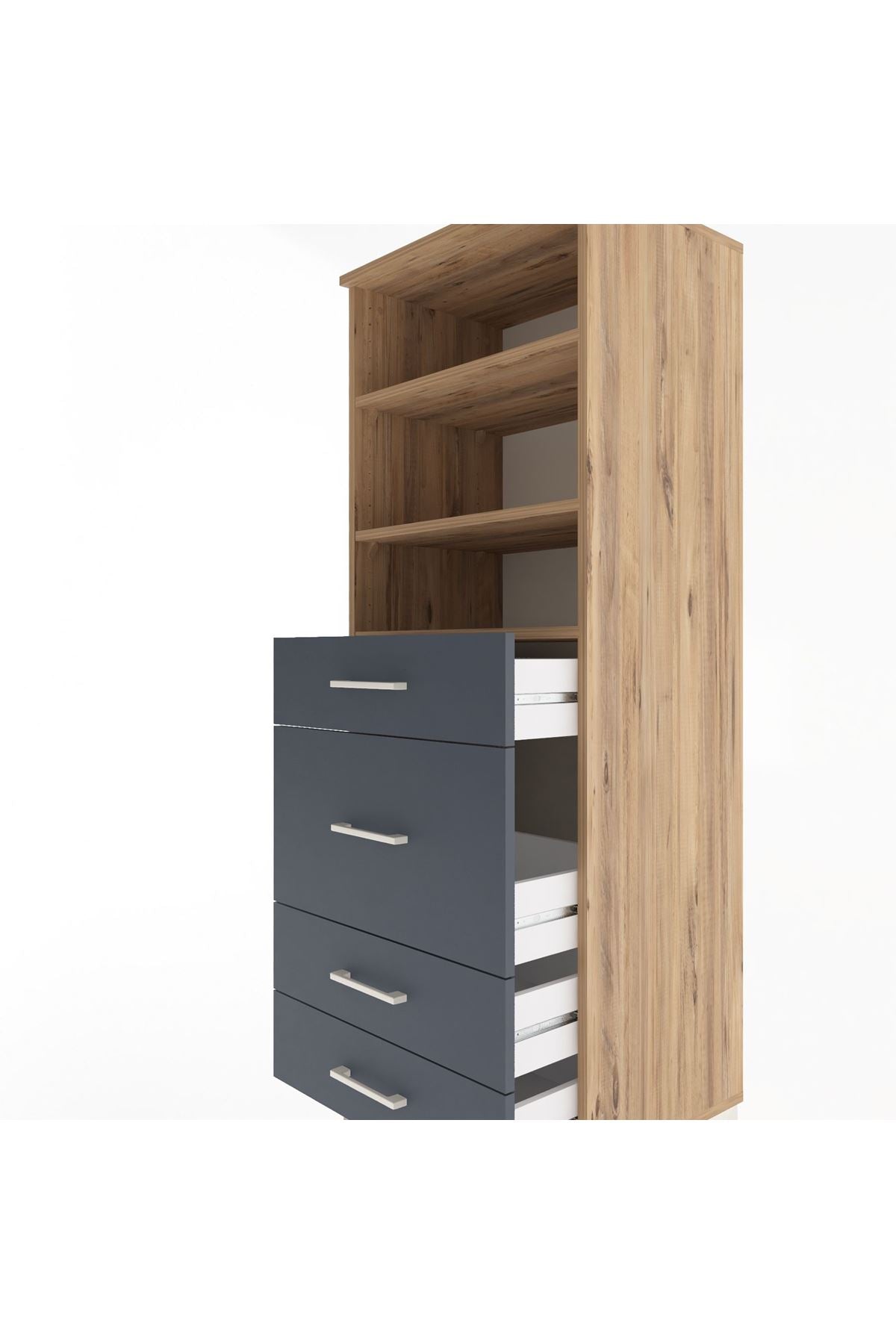 Hyperion Dolap 3 Raflı 4 Çekmeceli 60x44x163 Çam-Antrasit