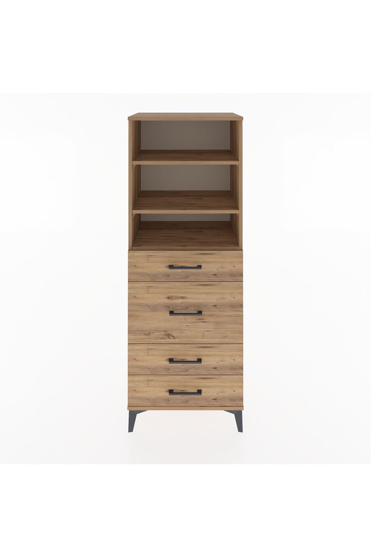 Hyperion Dolap 3 Raflı 4 Çekmeceli 60x44x163 Çam-Çam