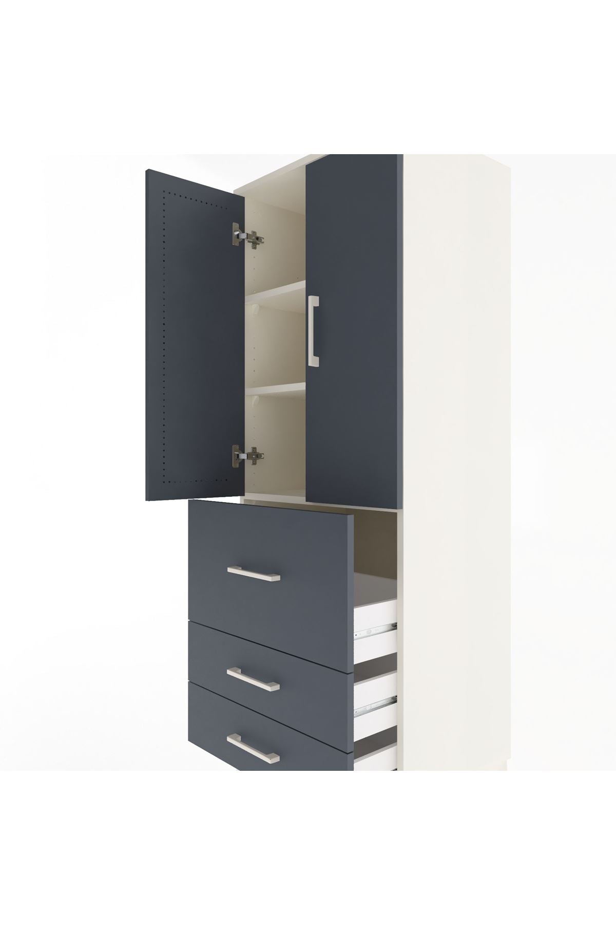 Hyperion Dolap 3 Raflı 3 Çekmeceli 2 Kapaklı 60x44x163 Aytaşı-Antrasit