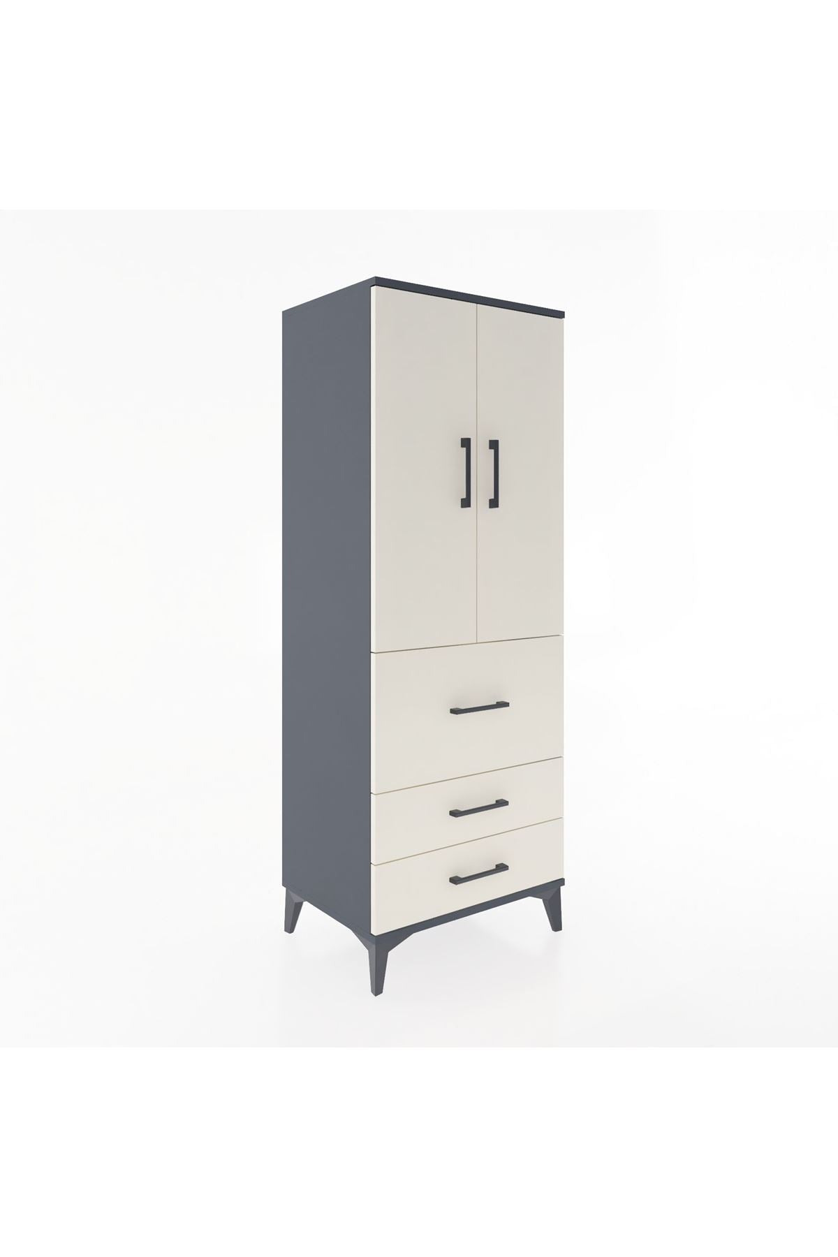 Hyperion Dolap 3 Raflı 3 Çekmeceli 2 Kapaklı 60x44x163 Antrasit-Aytaşı