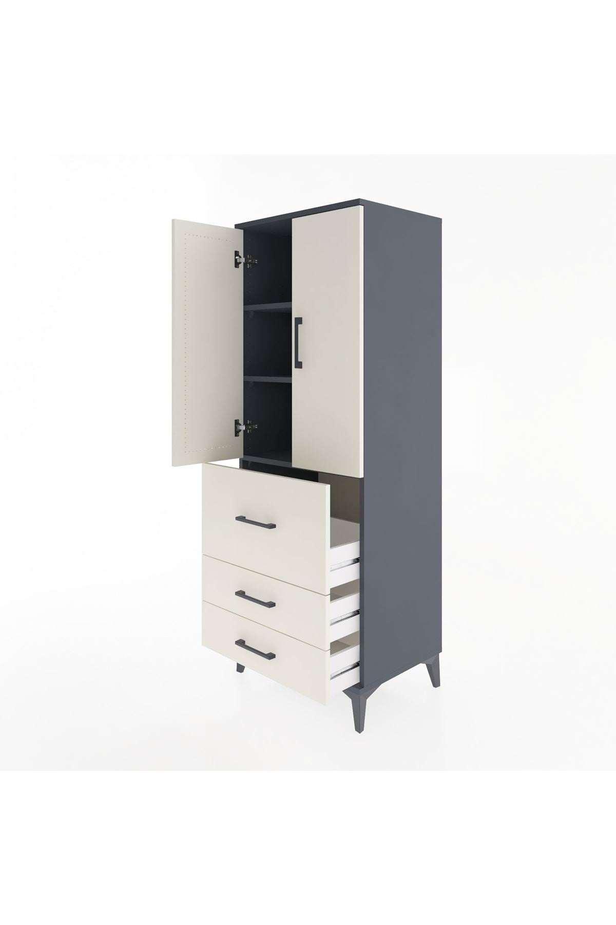 Hyperion Dolap 3 Raflı 3 Çekmeceli 2 Kapaklı 60x44x163 Antrasit-Aytaşı