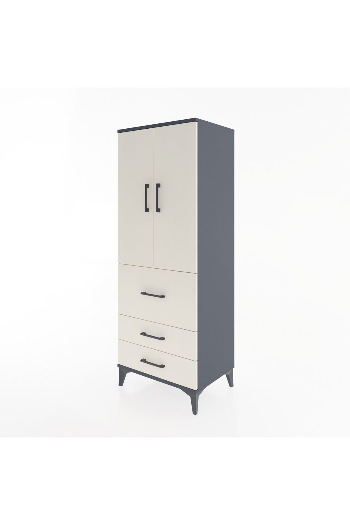 Hyperion Dolap 3 Raflı 3 Çekmeceli 2 Kapaklı 60x44x163 Antrasit-Aytaşı