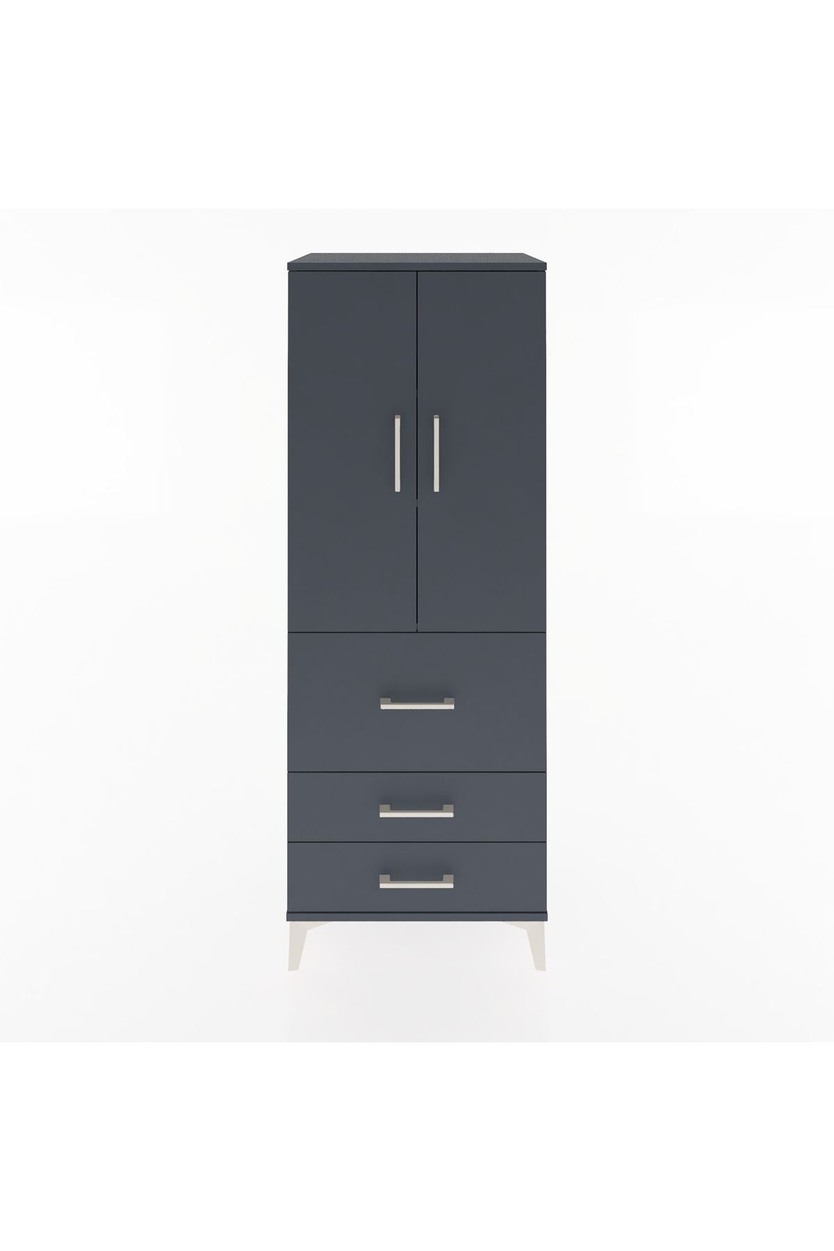 Hyperion Dolap 3 Raflı 3 Çekmeceli 2 Kapaklı 60x44x163 Antrasit-Antrasit