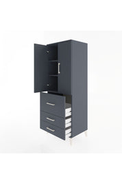 Hyperion Dolap 3 Raflı 3 Çekmeceli 2 Kapaklı 60x44x163 Antrasit-Antrasit