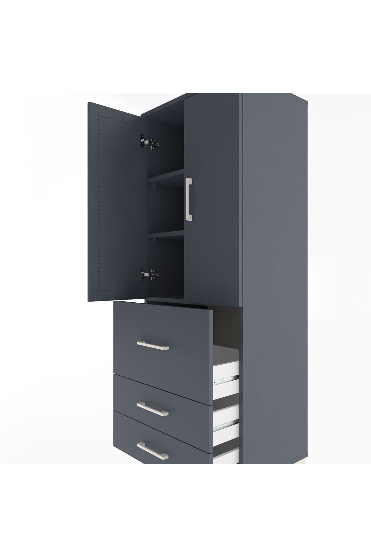 Hyperion Dolap 3 Raflı 3 Çekmeceli 2 Kapaklı 60x44x163 Antrasit-Antrasit