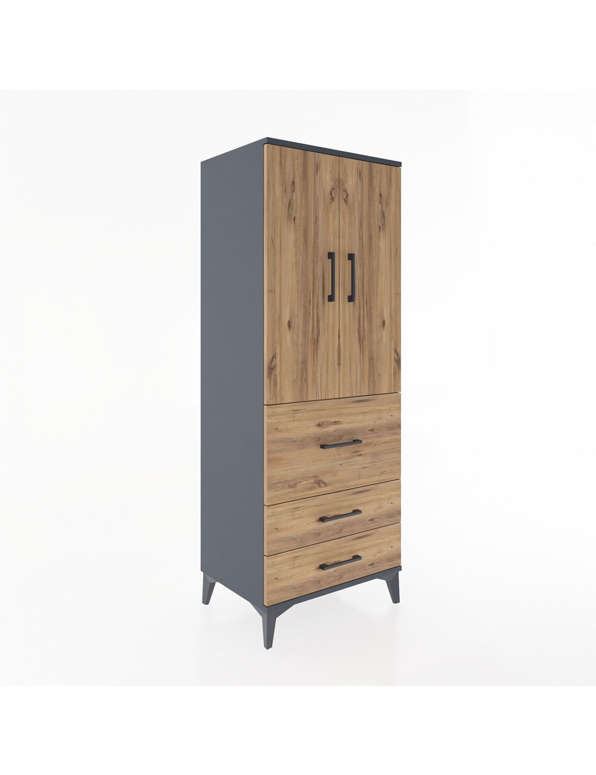 Hyperion Dolap 3 Raflı 3 Çekmeceli 2 Kapaklı 60x44x163 Antrasit-Çam