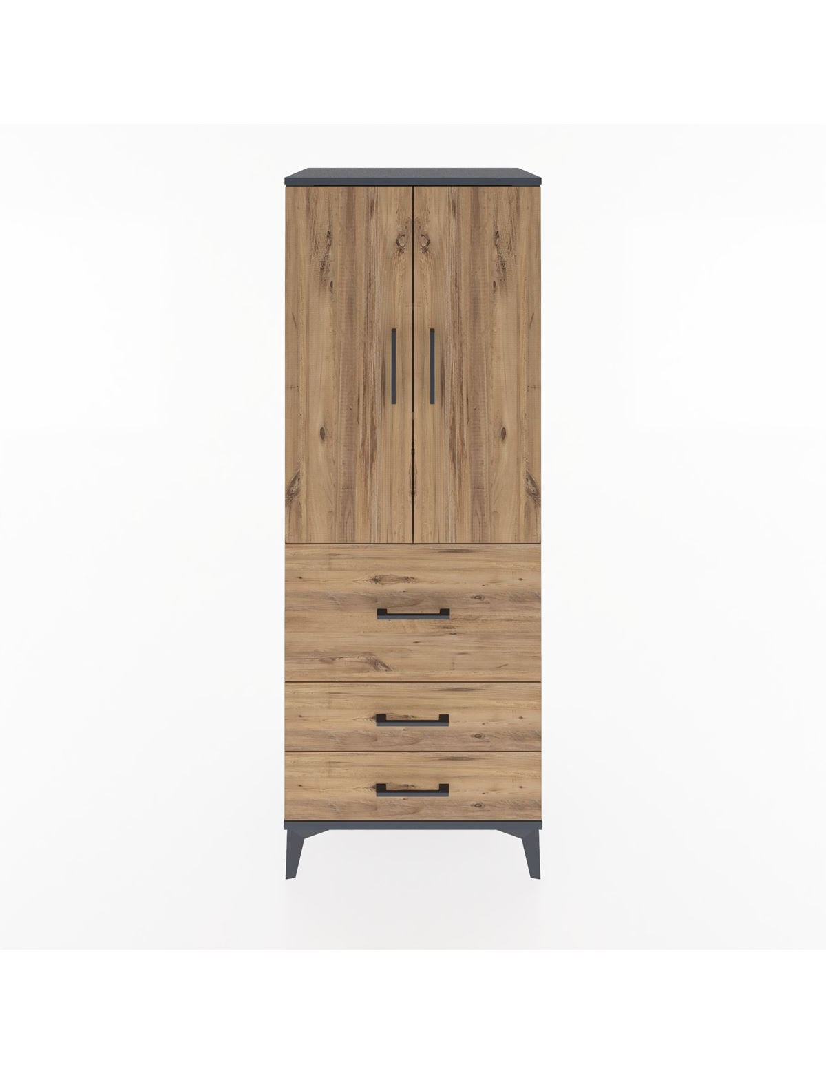 Hyperion Dolap 3 Raflı 3 Çekmeceli 2 Kapaklı 60x44x163 Antrasit-Çam