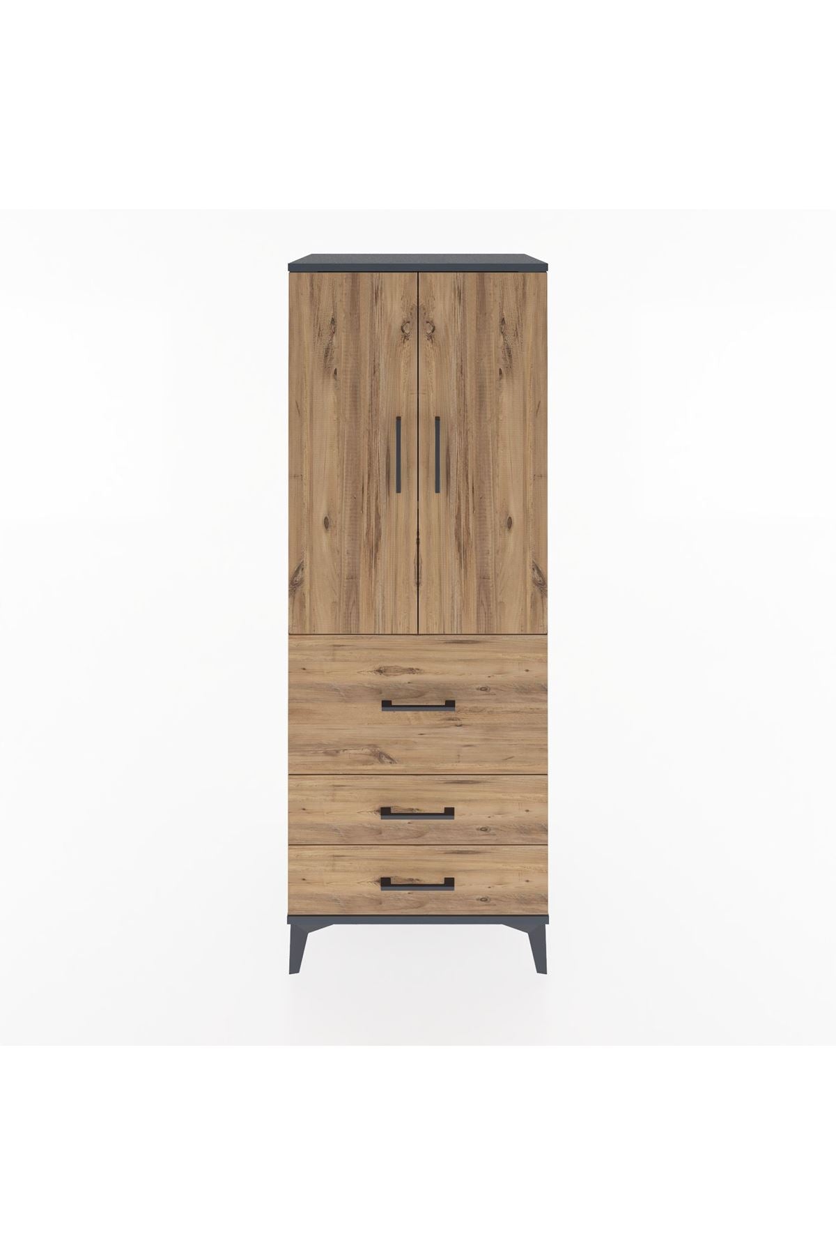 Hyperion Dolap 3 Raflı 3 Çekmeceli 2 Kapaklı 60x44x163 Antrasit-Çam