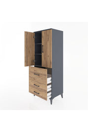 Hyperion Dolap 3 Raflı 3 Çekmeceli 2 Kapaklı 60x44x163 Antrasit-Çam