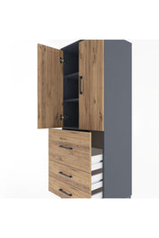 Hyperion Dolap 3 Raflı 3 Çekmeceli 2 Kapaklı 60x44x163 Antrasit-Çam