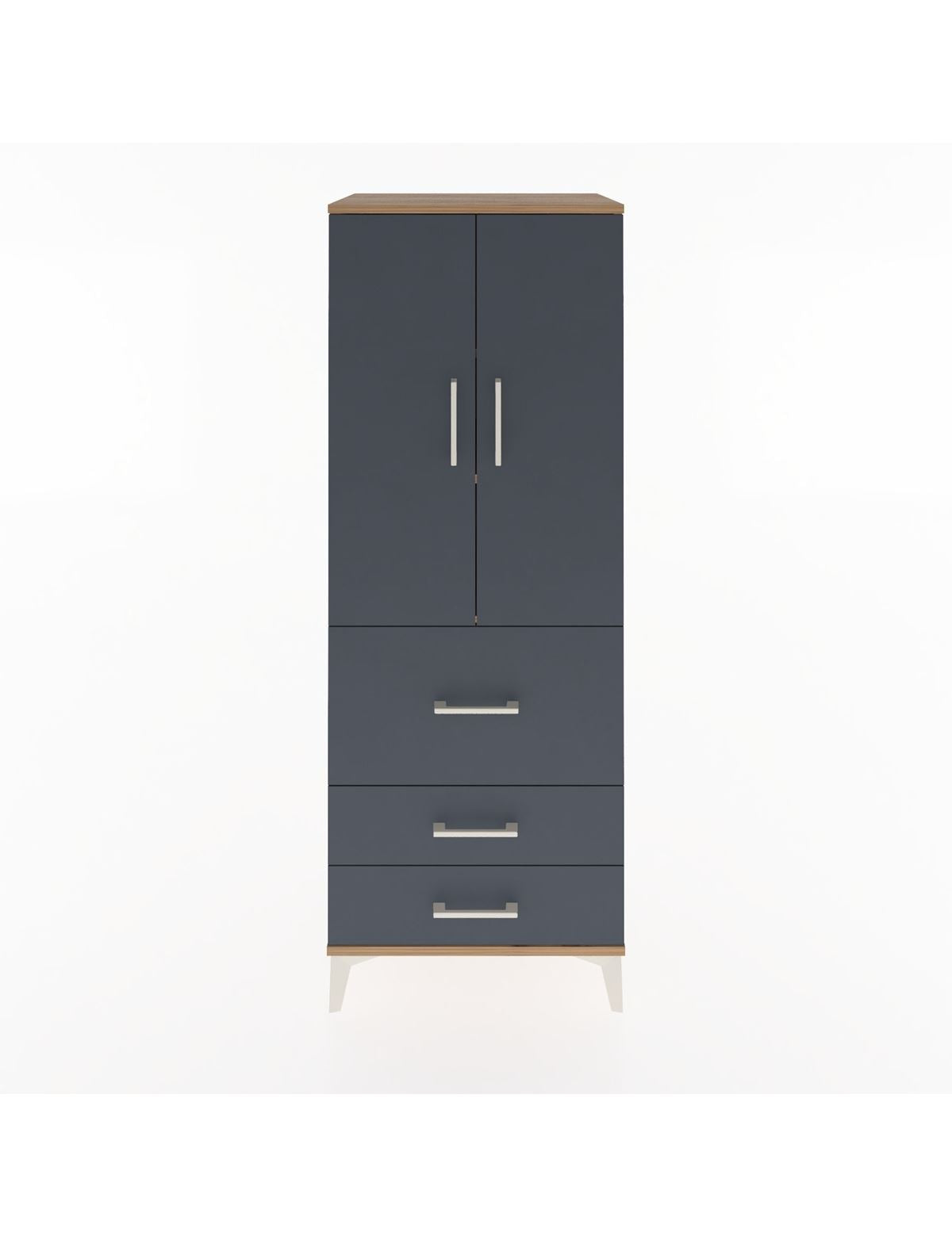 Hyperion Dolap 3 Raflı 3 Çekmeceli 2 Kapaklı 60x44x163 Çam-Antrasit