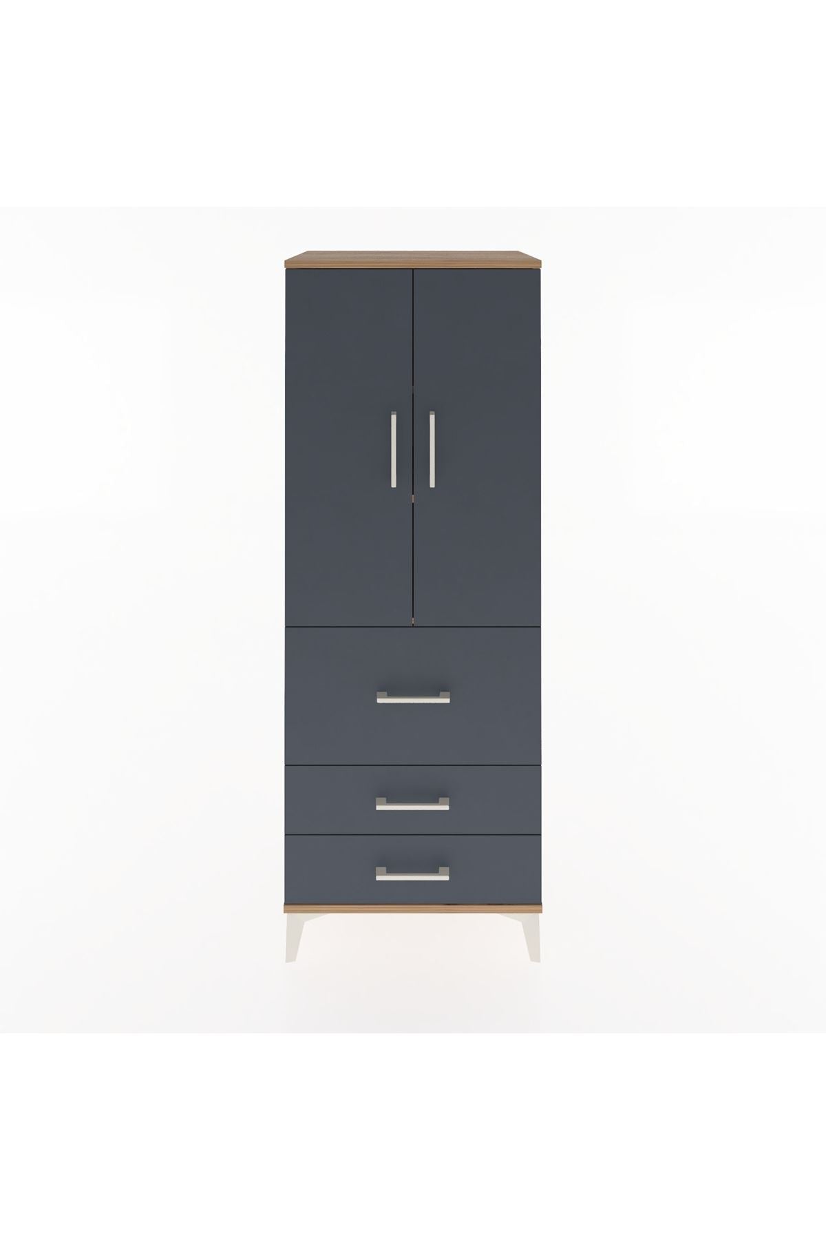 Hyperion Dolap 3 Raflı 3 Çekmeceli 2 Kapaklı 60x44x163 Çam-Antrasit