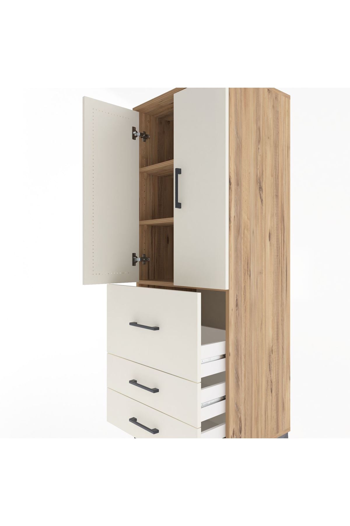 Hyperion Dolap 3 Raflı 3 Çekmeceli 2 Kapaklı 60x44x163 Çam-Aytaşı