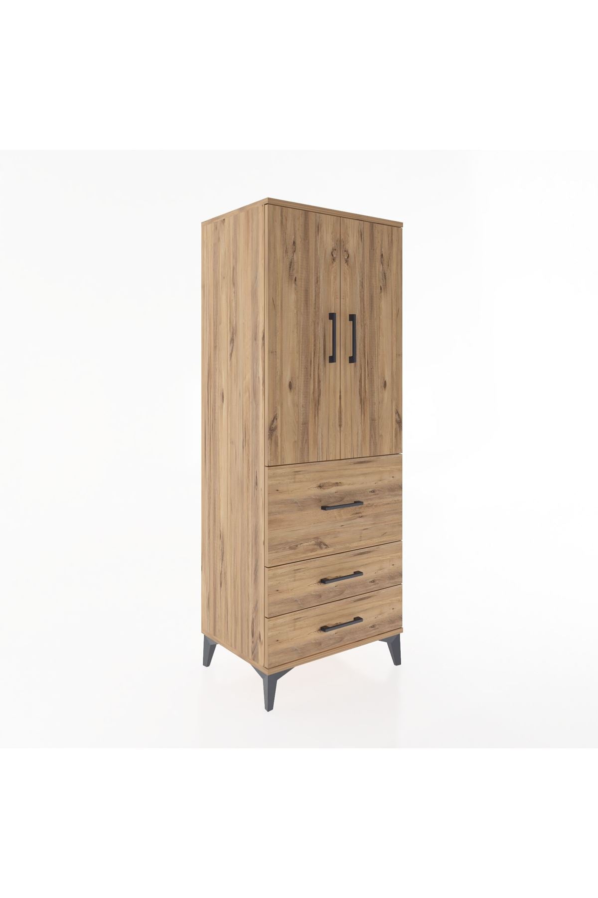 Hyperion Dolap 3 Raflı 3 Çekmeceli 2 Kapaklı 60x44x163 Çam-Çam