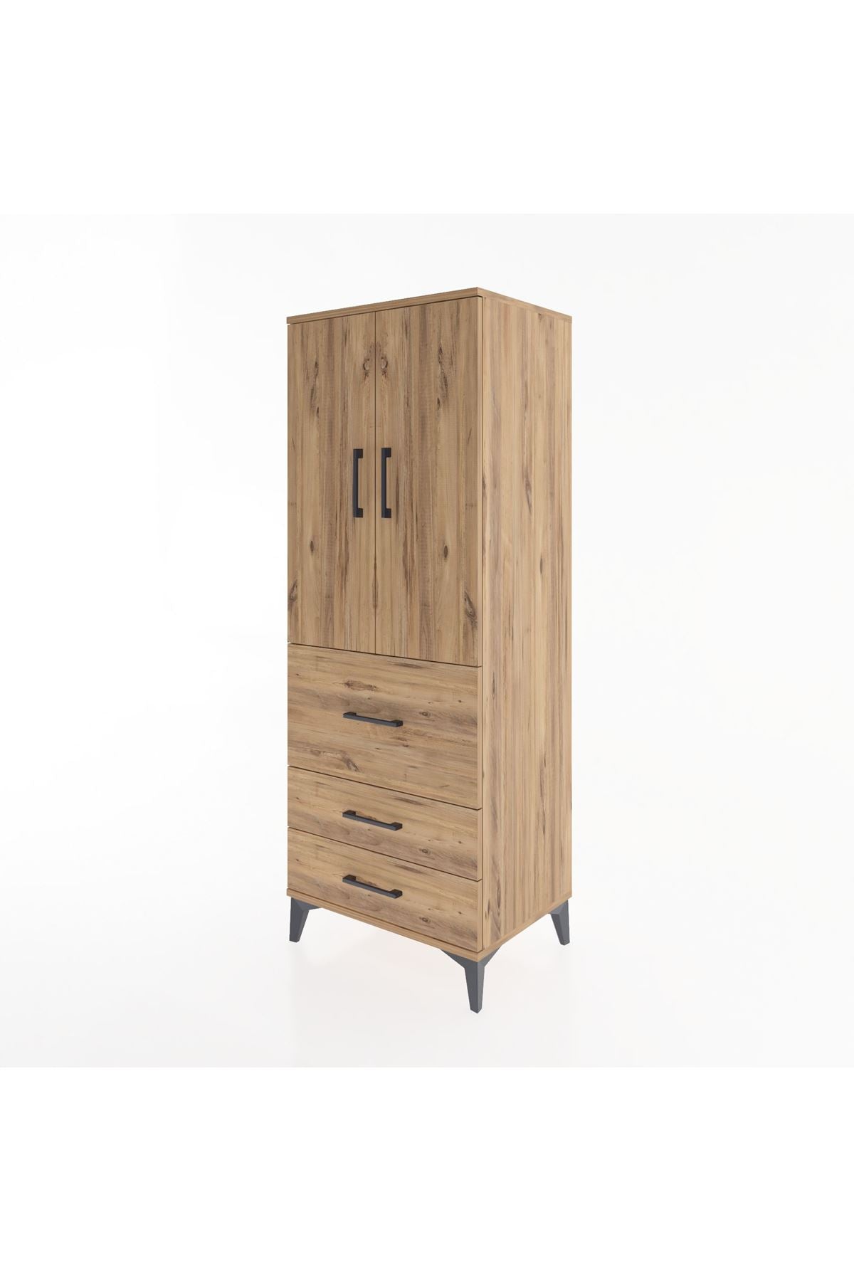 Hyperion Dolap 3 Raflı 3 Çekmeceli 2 Kapaklı 60x44x163 Çam-Çam